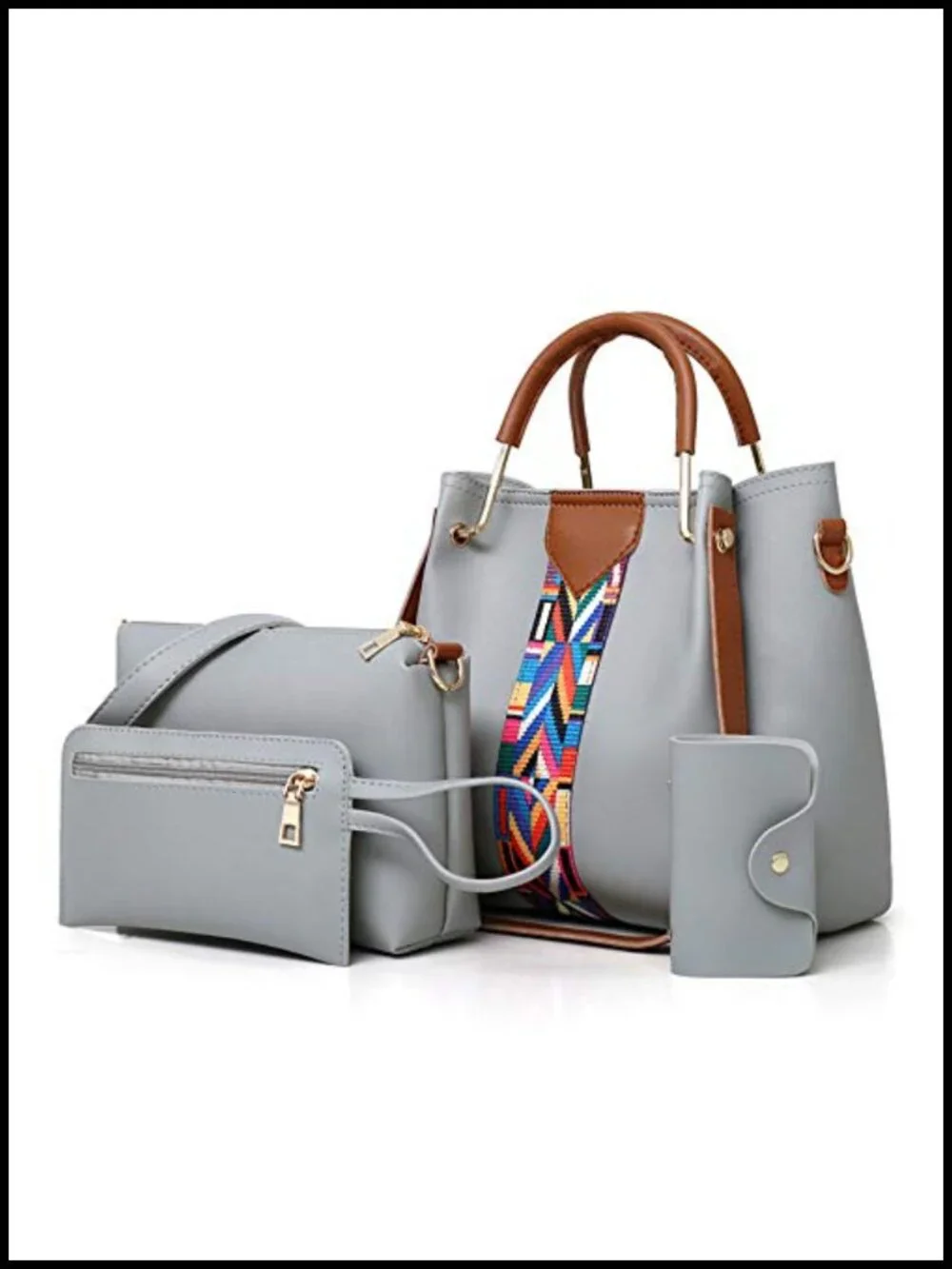 4-in-1 PU Leather Handbag Set: Tote, Shoulder, Crossbody, Wallet